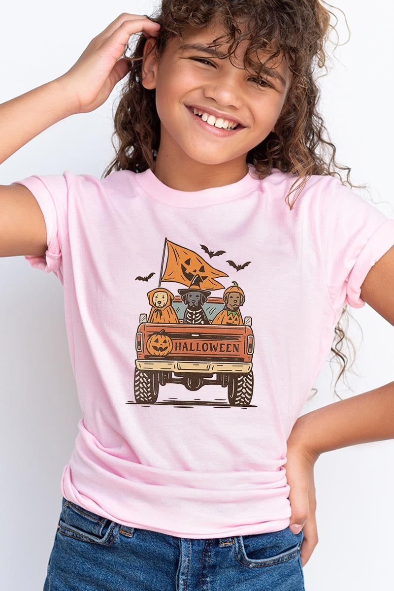 US3001Y-E3150Z Halloween Truck Dogs Kids Graphic Tee $11