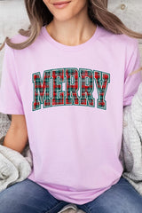 US3001-E3210 Classic Plaid Merry Graphic Tee $12.5