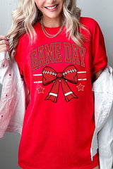 5000P-E3062 Red Football Bow Graphic Plus Heavy Cotton Tee $12.75