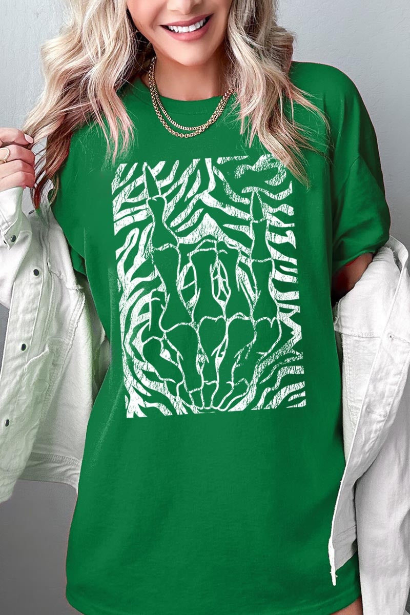 5000-E3177 Skeleton Hands Zebra Graphic Heavy Cotton Tee $9