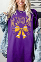5000P-E3063 Purple Football Bow Graphic Plus Heavy Cotton Tee $12.75