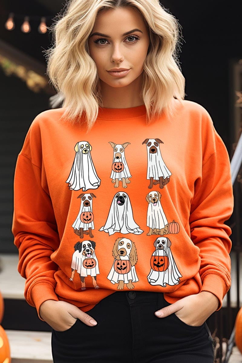 UL180P-E3106 Halloween Ghost Dog Graphic Plus Sweatshirt $25