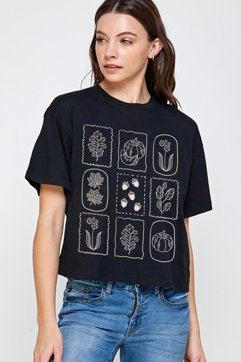 CTS-E3101 Autumn Graphic Relaxed Crop Top $11