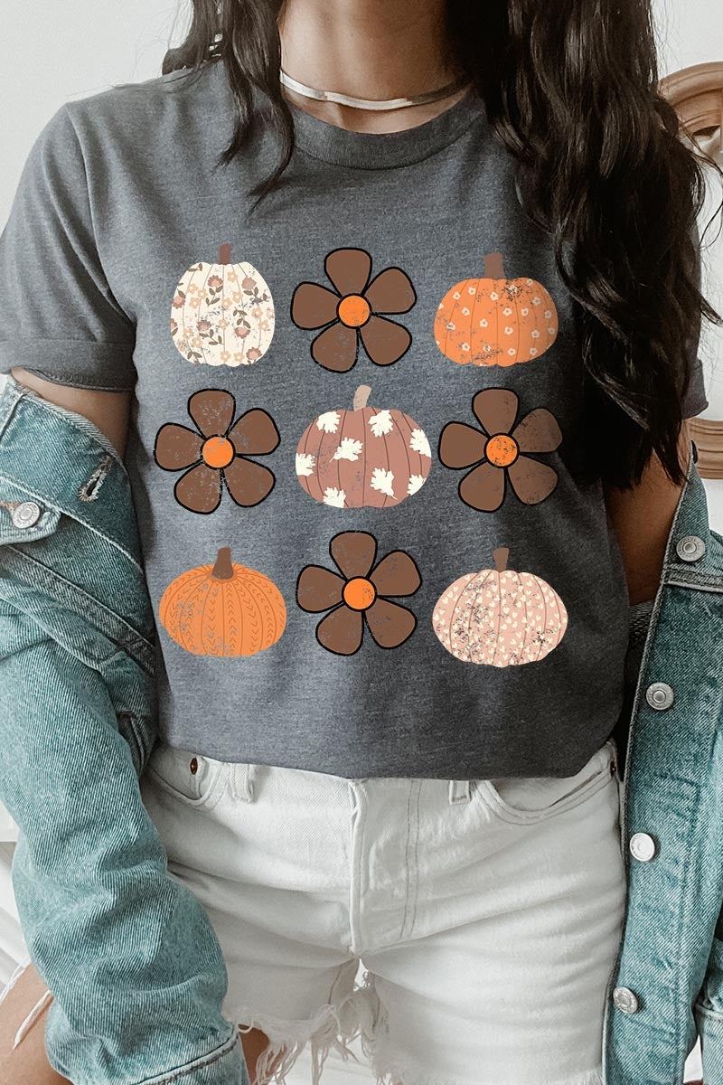 US3001P-E3117 Pumpkins & Flowers Fall Graphic Plus Tee $16