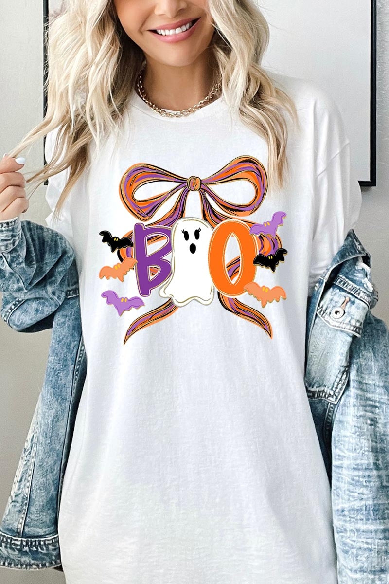 5000-E3120 Boo Brushstroke Bow Graphic Heavy Cotton Tee $9