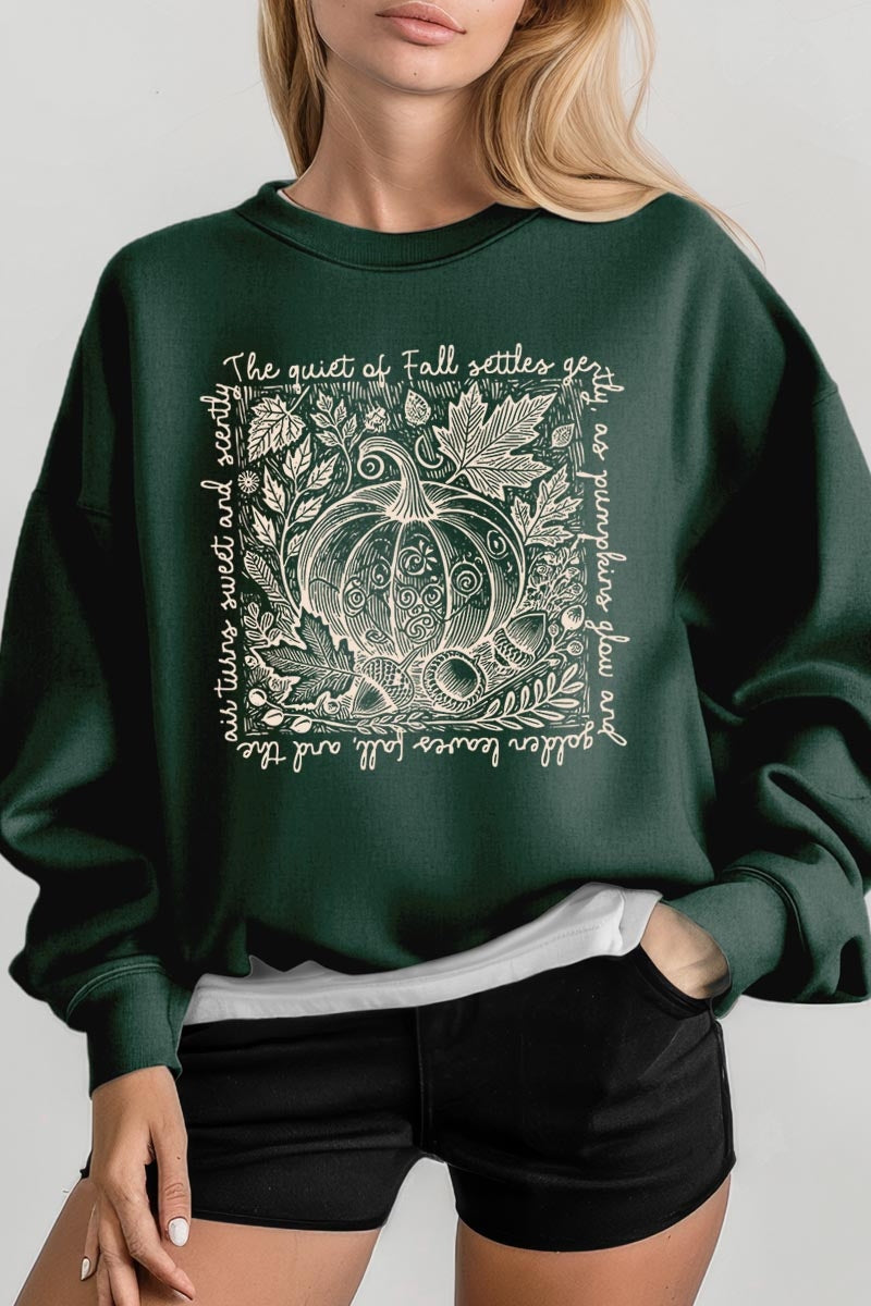 UL180-E3112 Fall Pumpkin Botanical Graphic Sweatshirt $20