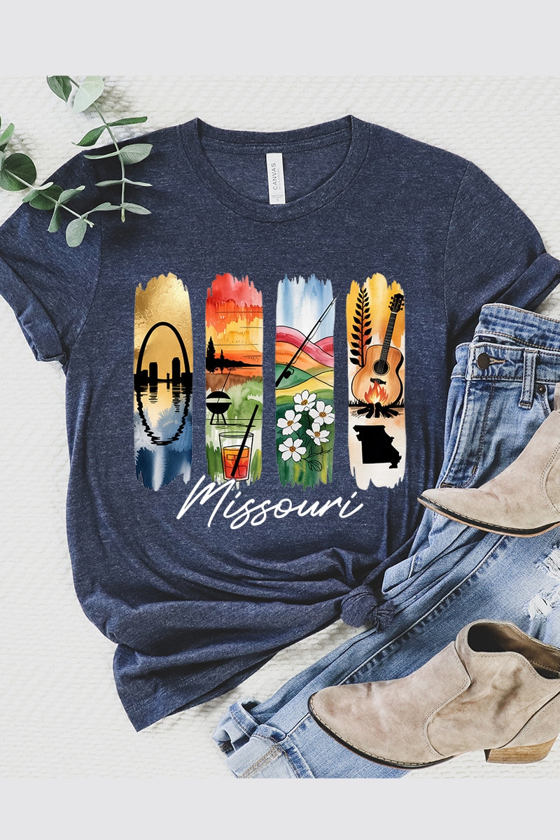 US3001-E3061MO Missouri State Brushstroke Graphic Tee $12.5