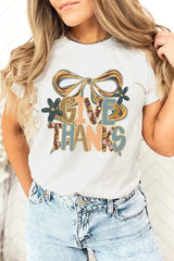 US3001P-E3154 Give Thanks Bow Graphic Plus Tee $16