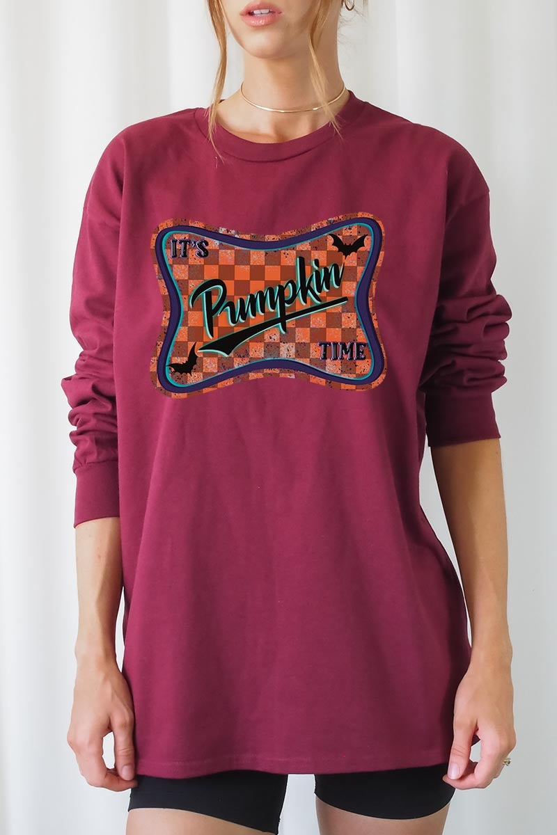 UL240-E3144 Itu2019s pumpkin time Graphic Long Sleeve Tee $13.75