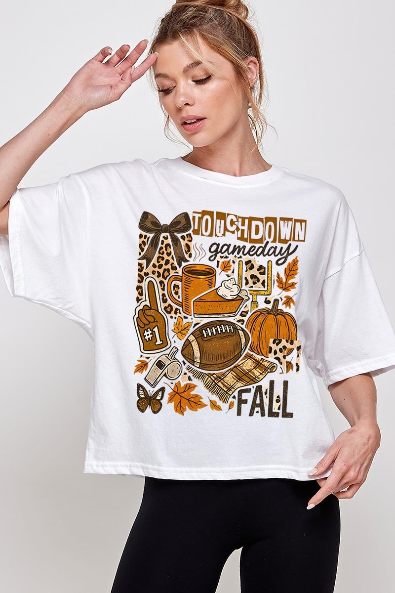 CTS-E3134 Fall Football Collage Graphic Relaxed Crop Top $11