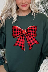 UL180P-E3198 Red Buffalo Plaid Bow Graphic Plus Sweatshirt $25