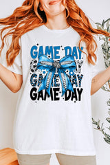 5000-E3089 Blue Silver Football Game Day Bow Heavy Cotton Tee $9