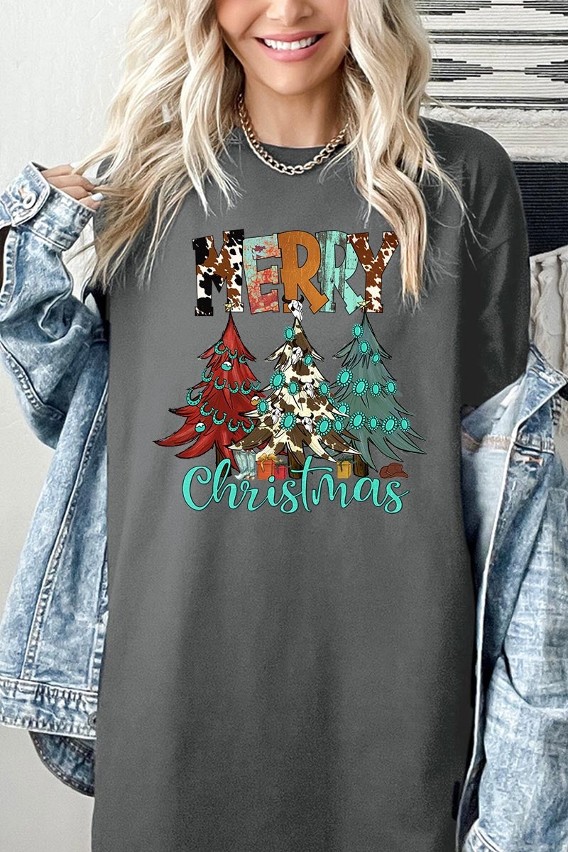 5000-E3200 Merry Christmas Trees Graphic Heavy Cotton Tee $9