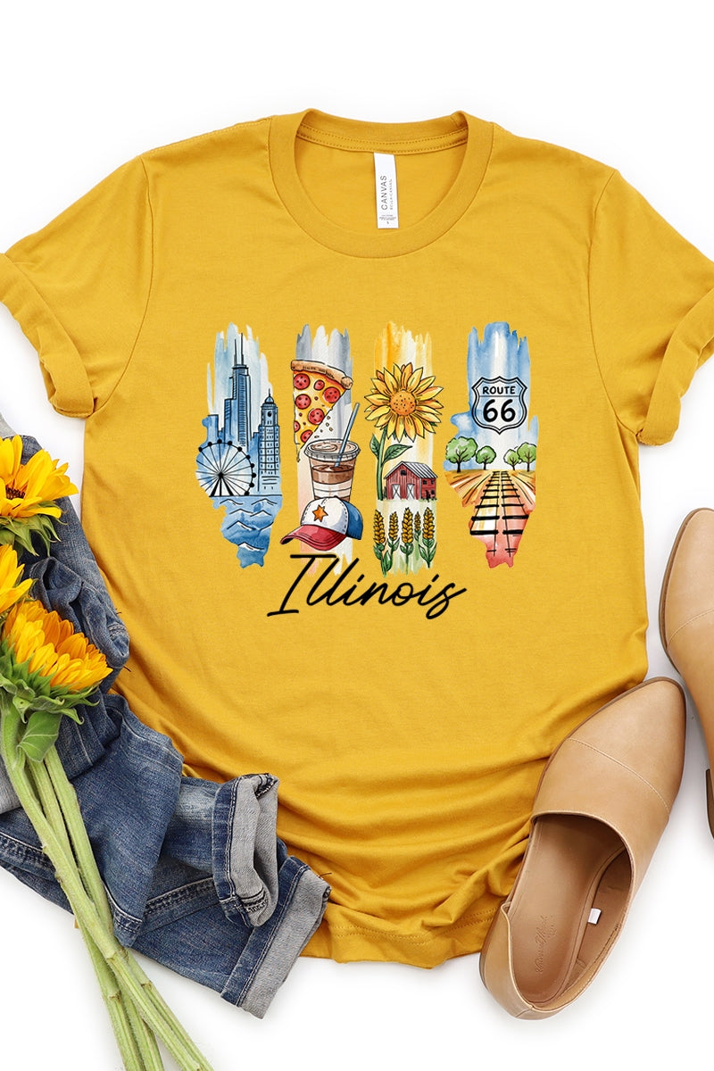 US3001-E3061IL Illinois State Brushstroke Graphic Tee $12.5