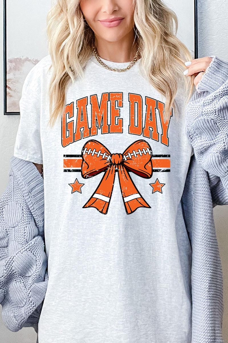 5000P-E3064 Orange Football Bow Graphic Plus Heavy Cotton Tee $12.75