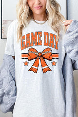5000-E3064 Orange Football Bow Graphic Heavy Cotton Tee $9