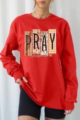 UL240P-E3166 Pray Fall Christian Graphic Plus Long Sleeve Tee $17