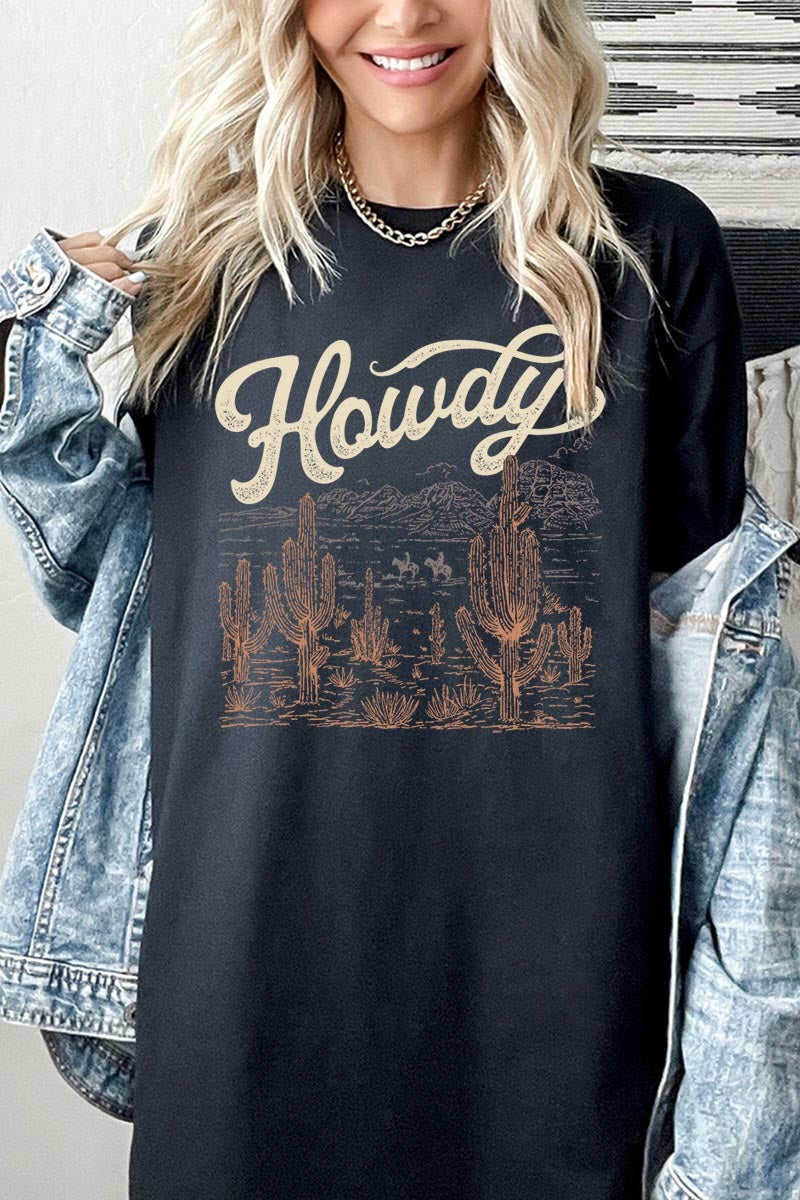 5000-E3095 Howdy Desert Western Graphic Heavy Cotton Tee $9