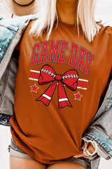 US3001-E3062 Red Game Day Football Bow Graphic Tee $12.5