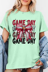 5000-E3093 Red Silver Football Game Day Bow Heavy Cotton Tee $9