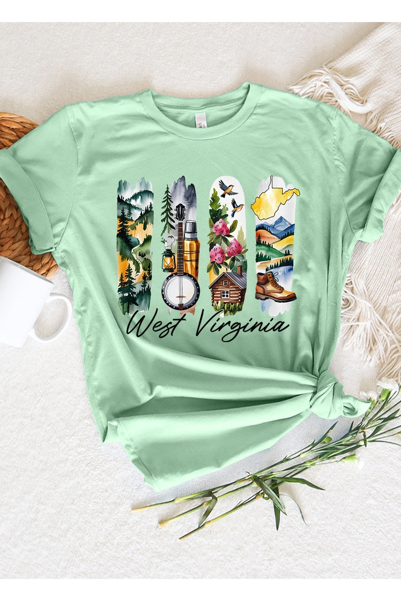 US3001-E3061WV West Virginia State Brushstroke Graphic Tee $12.5