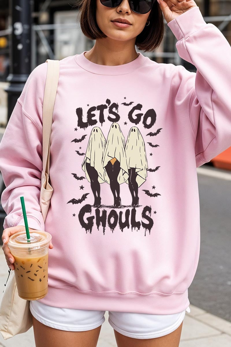 UL180P-E3160 Letu2019s Go Ghouls Ghost Graphic Plus Sweatshirt $25