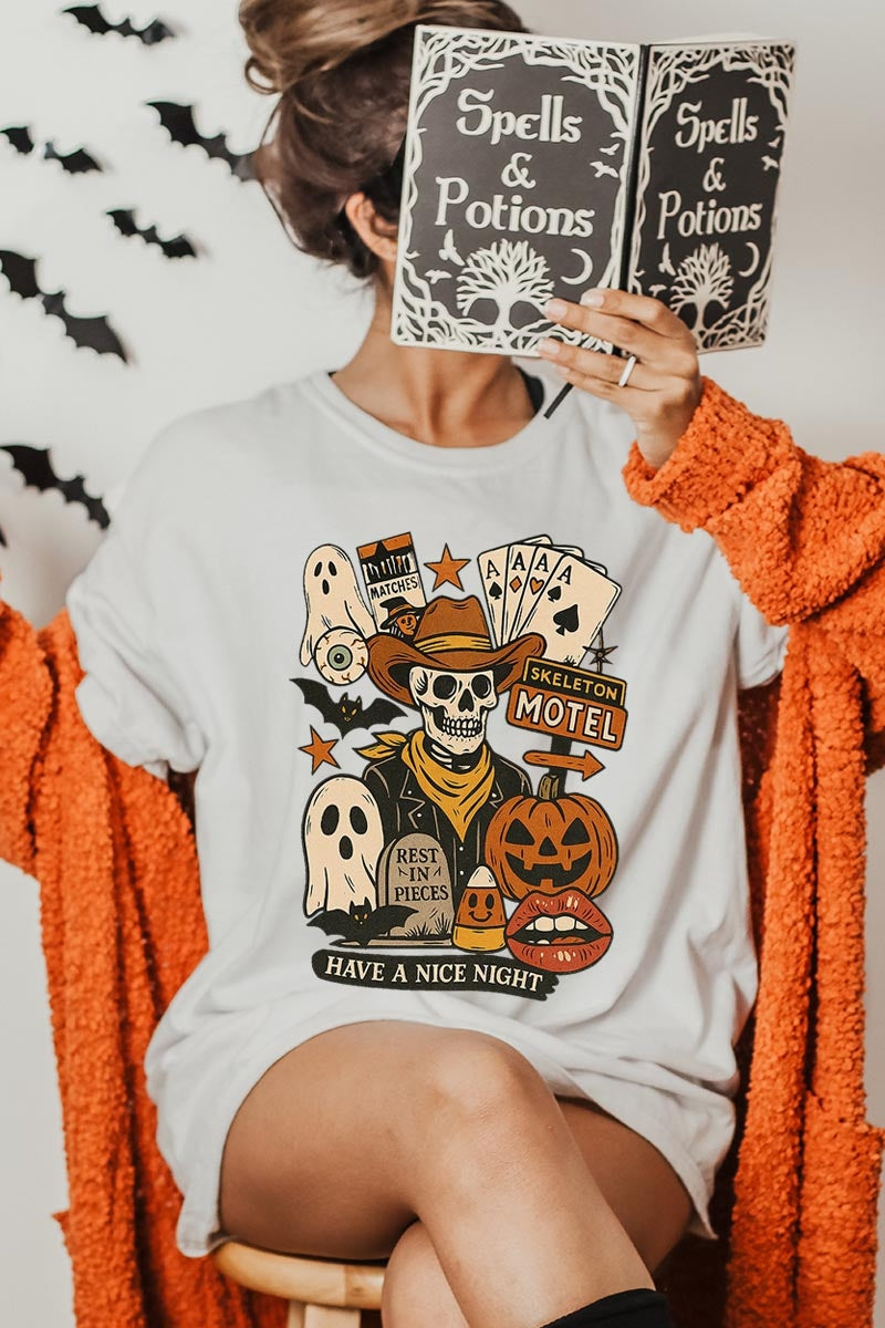 US3001-E3107 Spooky Western Skeleton Graphic Tee $12.5