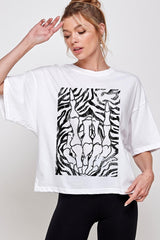 CTS-E3177 Skeleton Hands Zebra Graphic Relaxed Crop Top $11