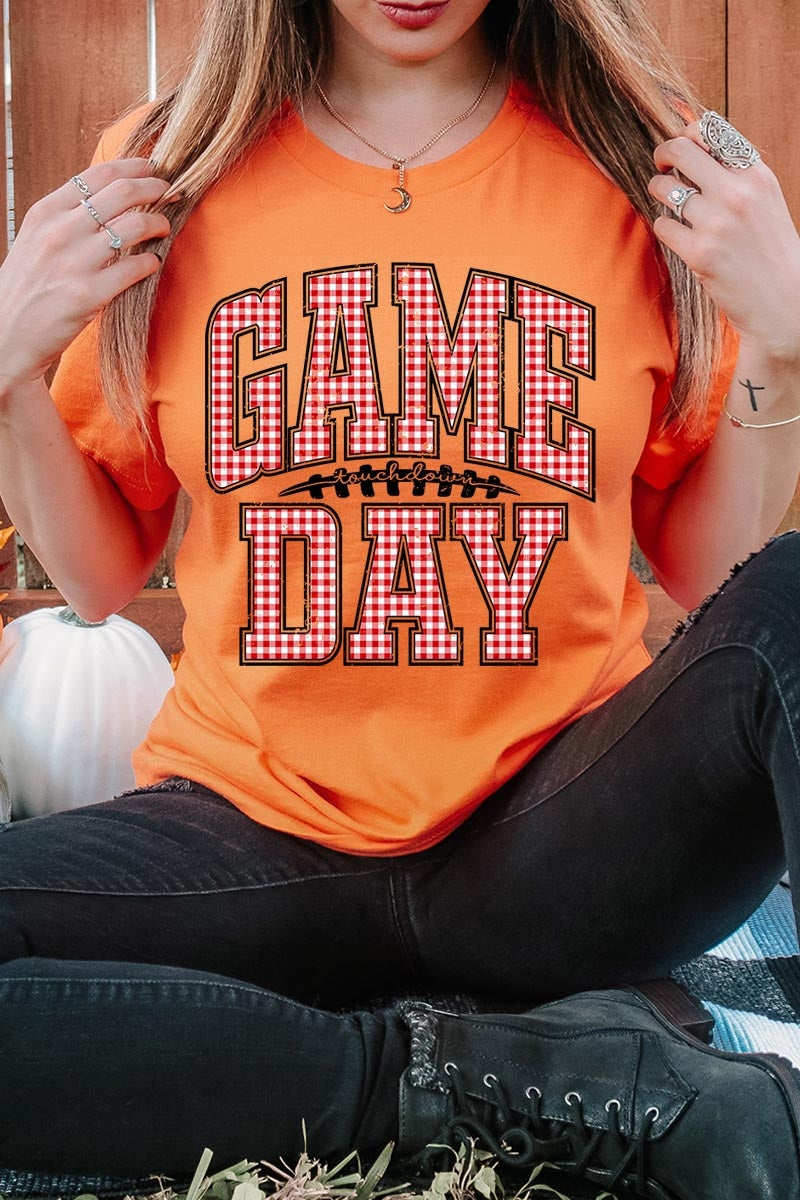 US3001-E3126 Red Gingham Game Day Graphic Tee $12.5
