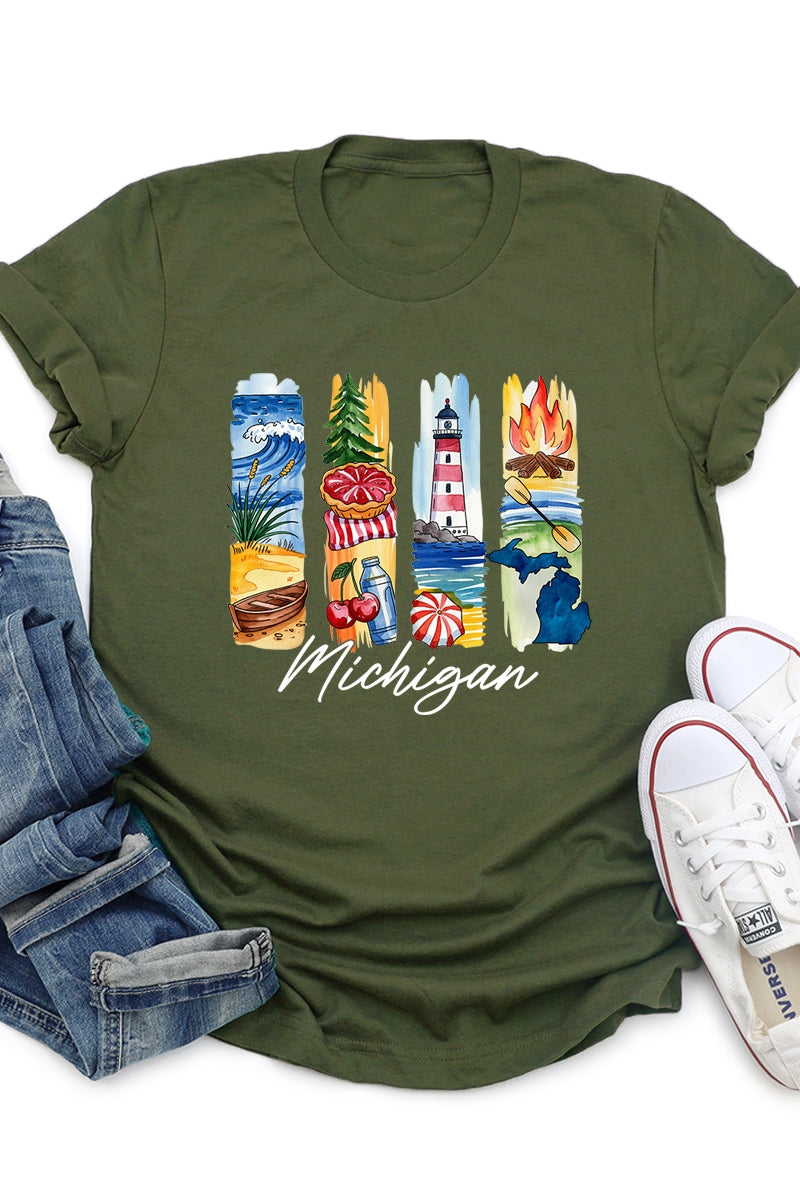 US3001P-E3061MI Michigan State Brushstroke Graphic Plus Tee $16