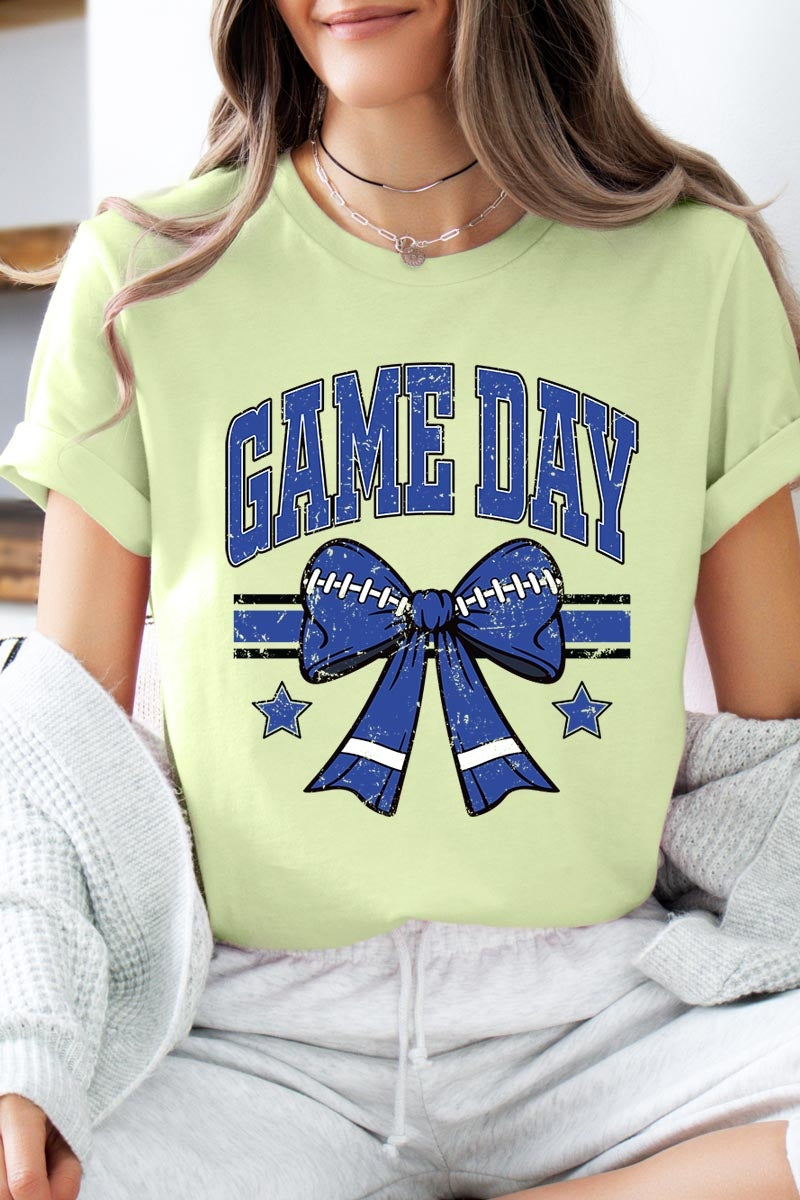 US3001P-E3065 Blue Game Day Football Bow Graphic Plus Tee $16
