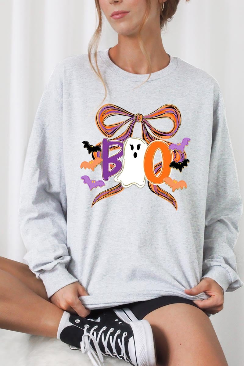 UL240P-E3120 Boo Brushstroke Bow Graphic Plus Long Sleeve Tee $17