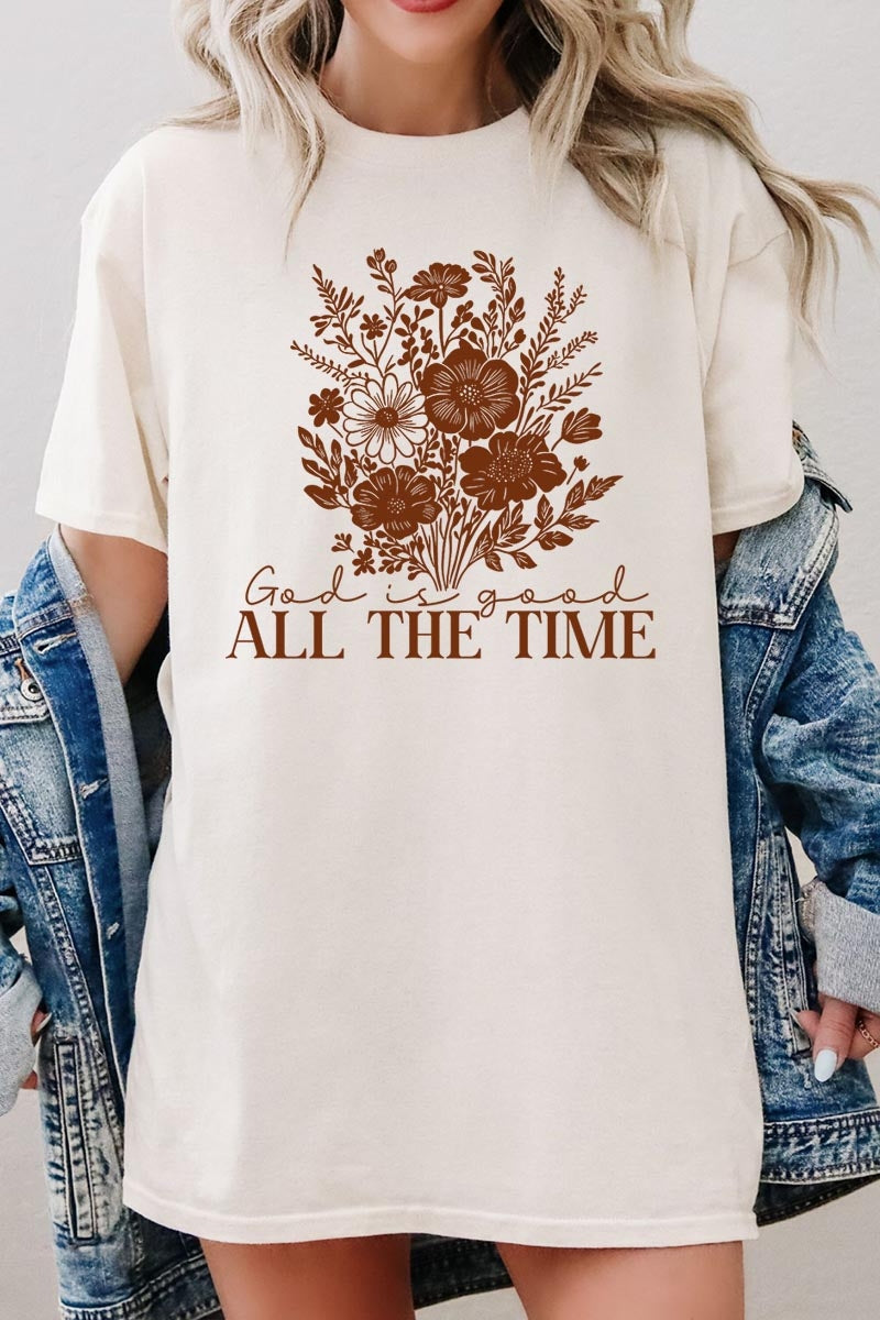 5000P-E3116 God Is Good Floral Graphic Plus Heavy Cotton Tee $12.75