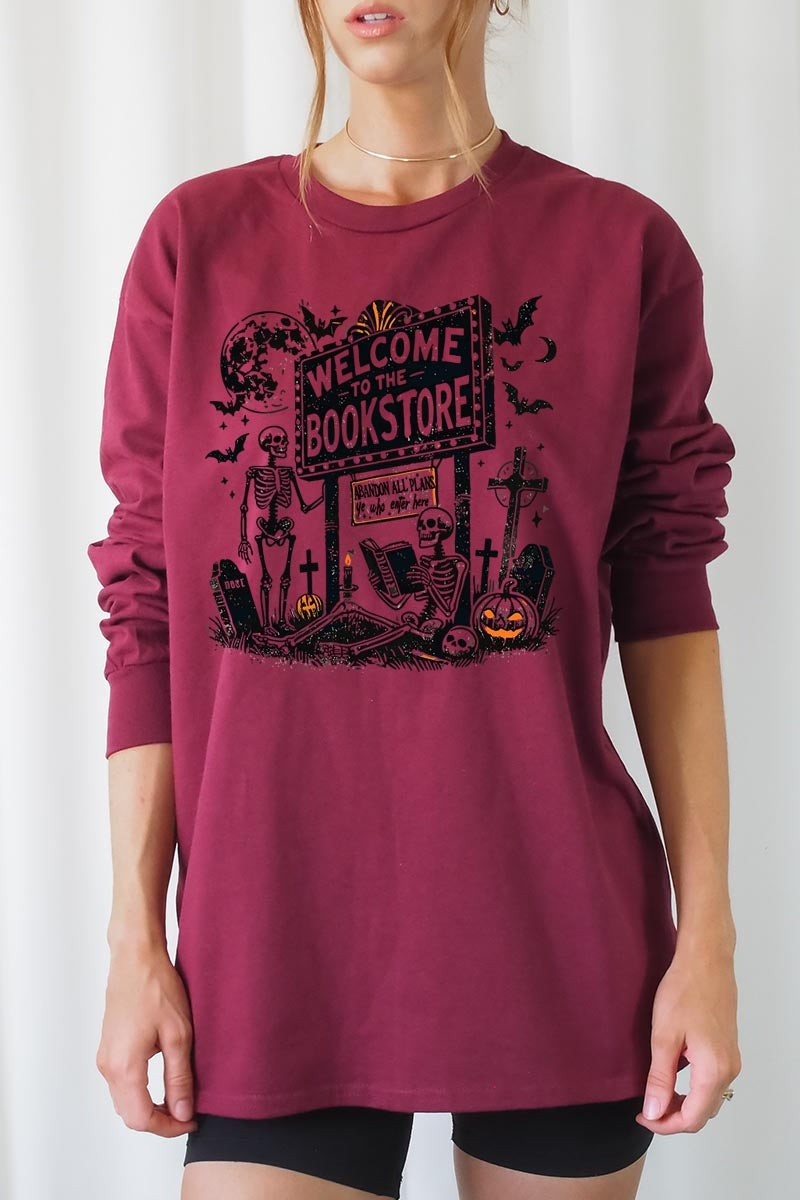 UL240-E3122 Bookstore Halloween Graphic Long Sleeve Tee $13.75