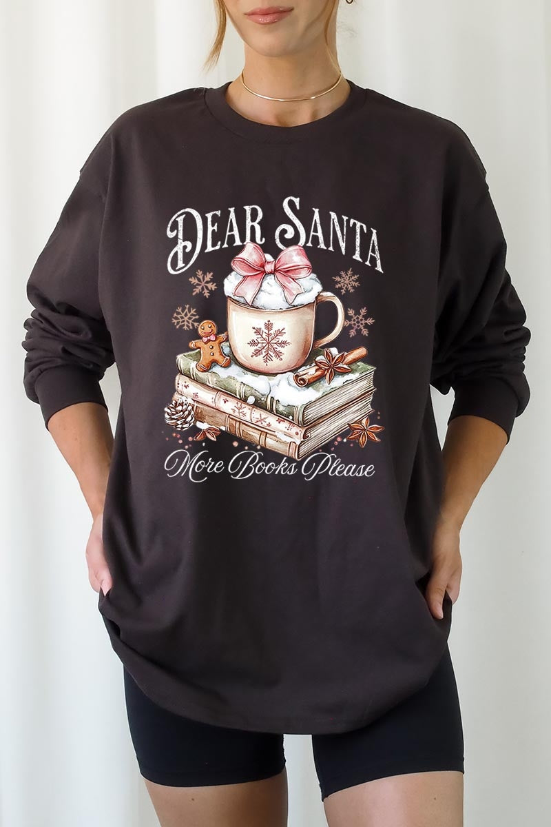 UL240P-E3205 Dear Santa Books Graphic Plus Long Sleeve Tee $17