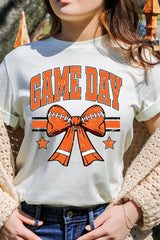 US3001P-E3064 Orange Game Day Football Bow Graphic Plus Tee $16