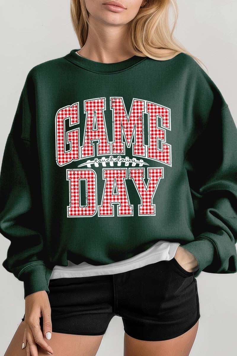 UL180P-E3126 Red Gingham Game Day Graphic Plus Sweatshirt $25