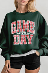 UL180P-E3126 Red Gingham Game Day Graphic Plus Sweatshirt $25