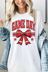 5000P-E3062 Red Football Bow Graphic Plus Heavy Cotton Tee $12.75