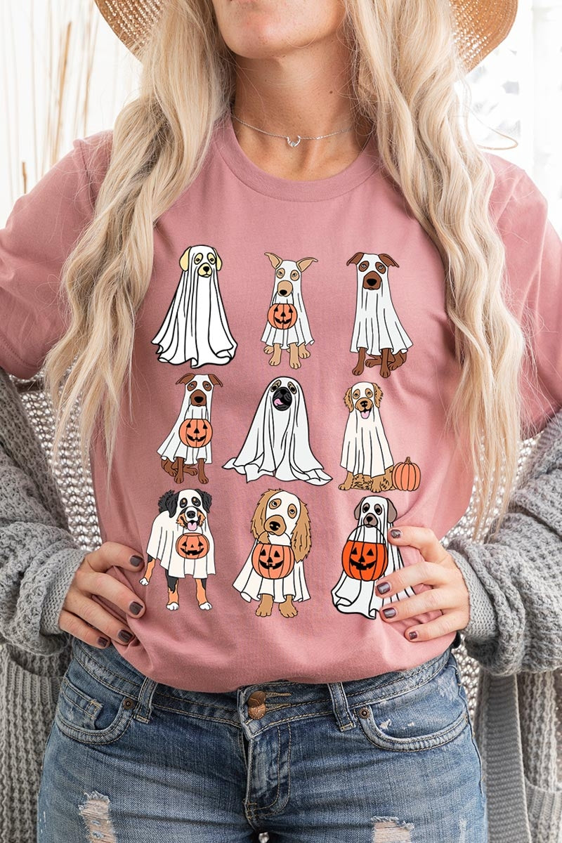 US3001-E3106 Halloween Ghost Dog Graphic Tee $12.5