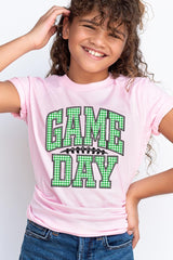 US3001Y-E3128Z Green Gingham Game Day Kids Graphic Tee $11