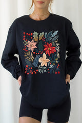 UL240P-E3186 Floral Christmas Graphic Plus Long Sleeve Tee $17