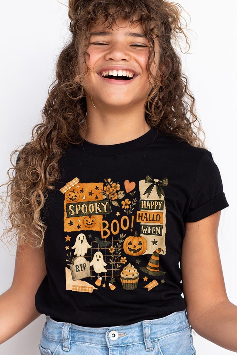 US3001Y-E3084Z Halloween collage Kids Graphic Tee $11