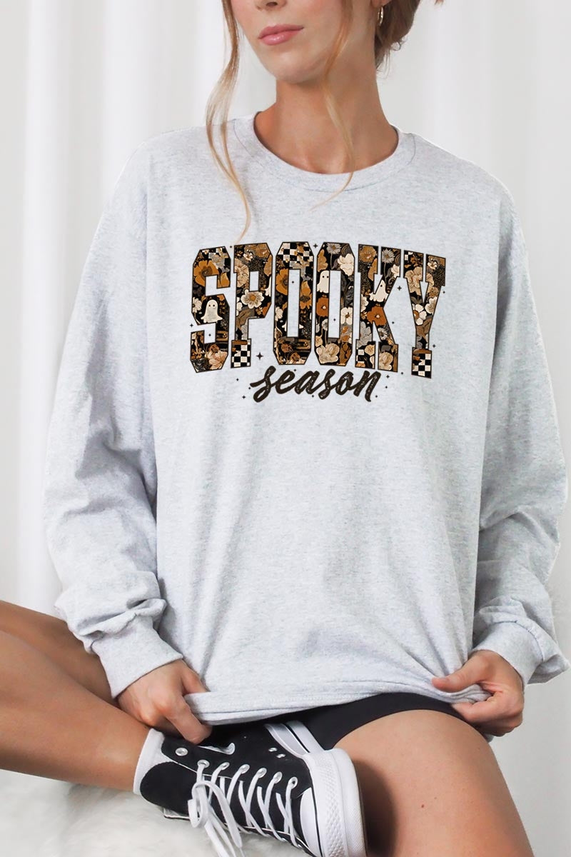 UL240-E3105 Spooky Season Halloween Graphic Long Sleeve Tee $13.75