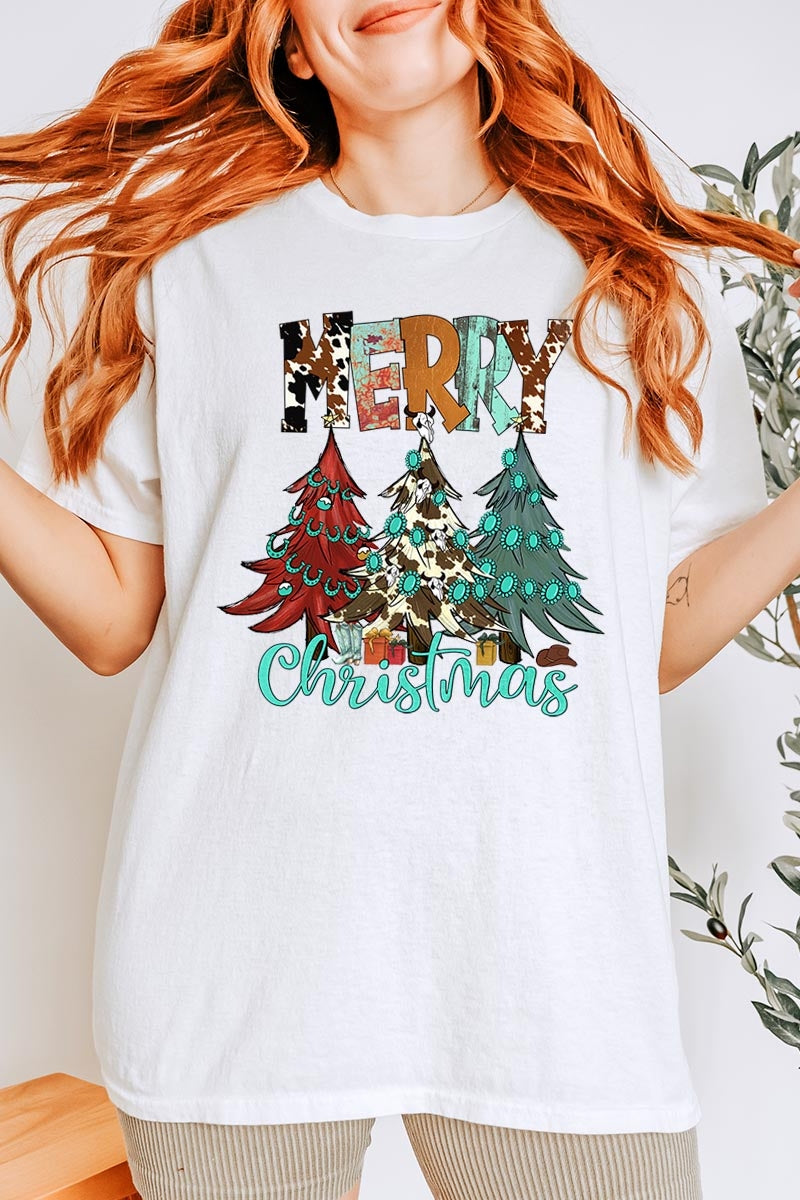 5000-E3200 Merry Christmas Trees Graphic Heavy Cotton Tee $9