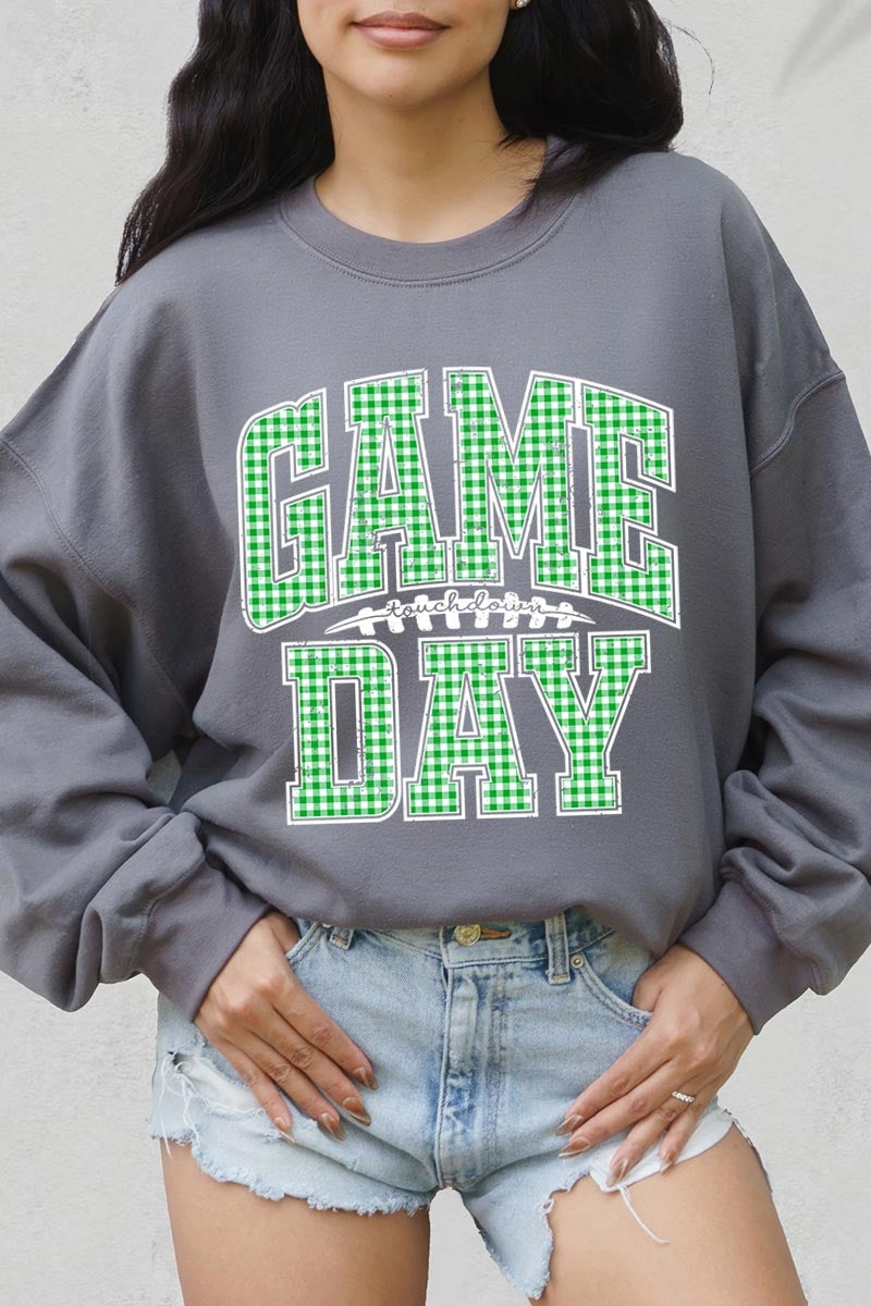 UL180-E3128 Green Gingham Game Day Graphic Sweatshirt $20