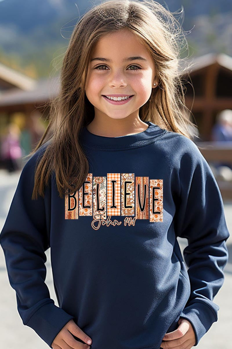 UL180B-E3167Z Believe Fall Christian Kids Graphic Sweatshirt $20