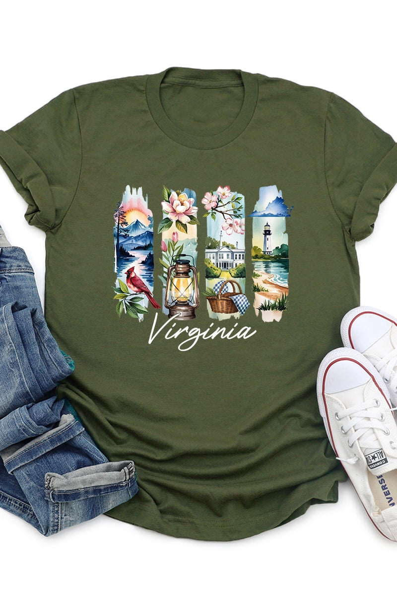 US3001P-E3061VA Virginia State Brushstroke Graphic Plus Tee $16