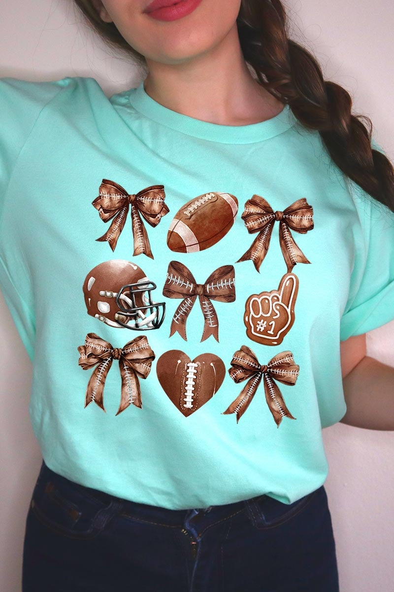 US3001P-E3054 Cute Football and Bow Graphic Plus Tee $16