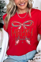 US3001-E3197 Merry Christmas Bow Graphic Tee $12.5